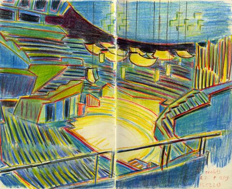 Paul Jaklin, Künstler aus Zürich, Schweiz. Siebdruck, Aquarell, Wasserfarben, Urban Sketching. Berliner Philharmonie