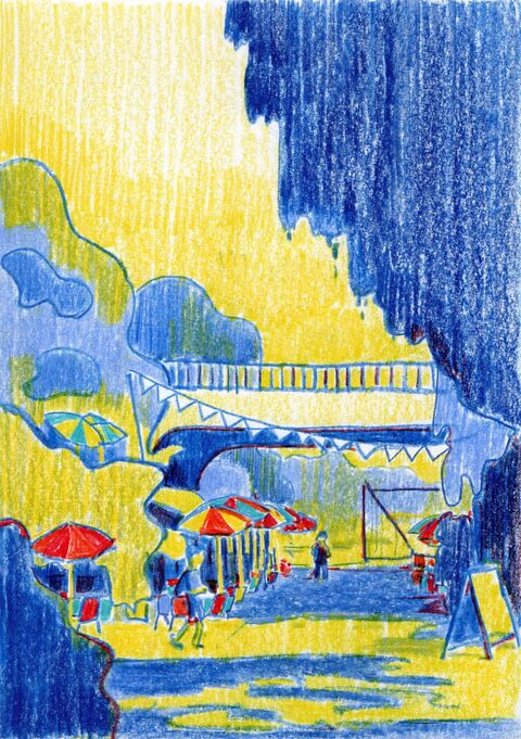 Paul Jaklin, Künstler aus Zürich, Schweiz. Siebdruck, Aquarell, Wasserfarben, Urban Sketching. Zurich, Stazione Paradiso